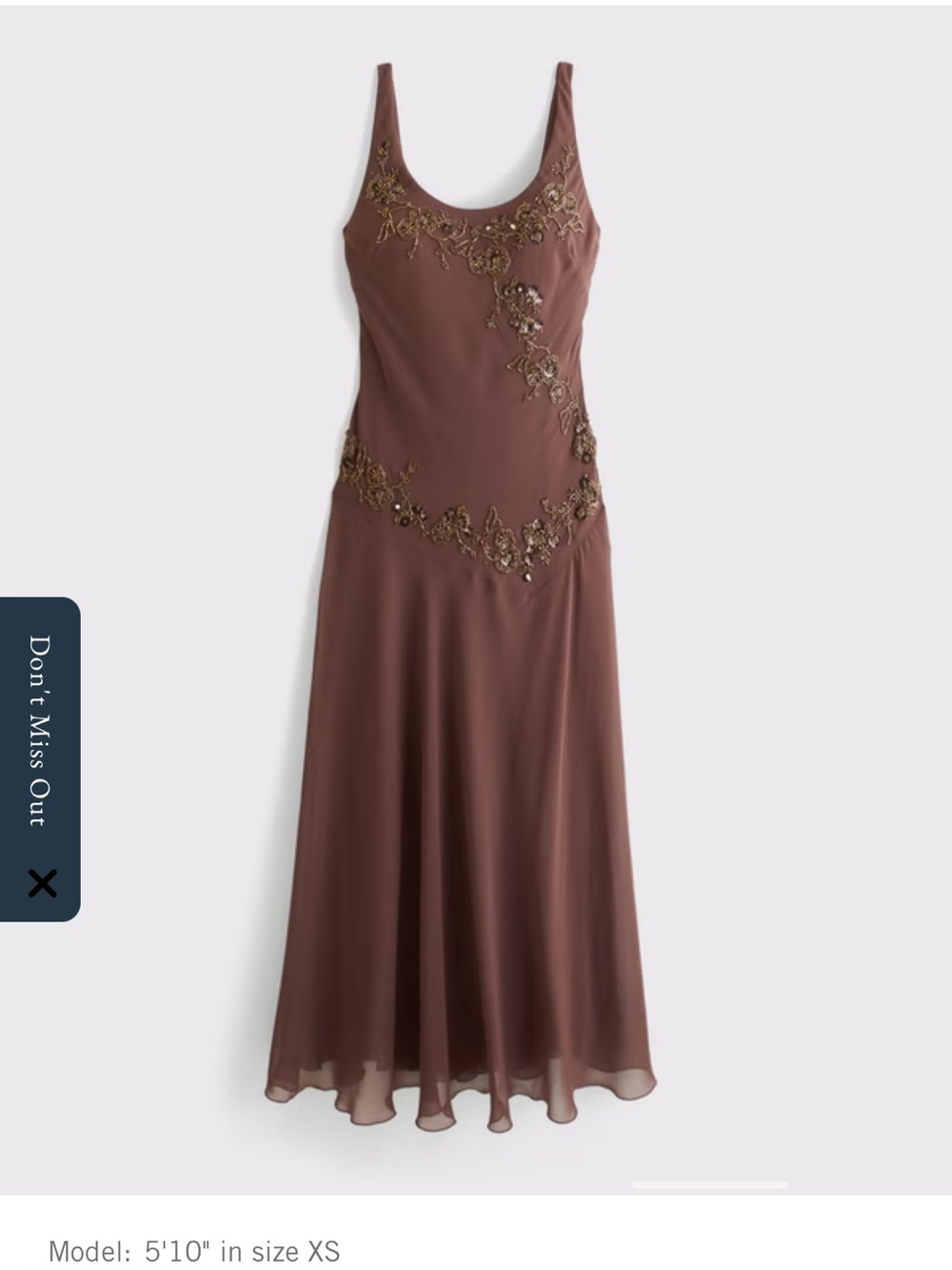 Abercrombie & Fitch bra free scoop neck Brown Maxi Dress with Gold Embellishment